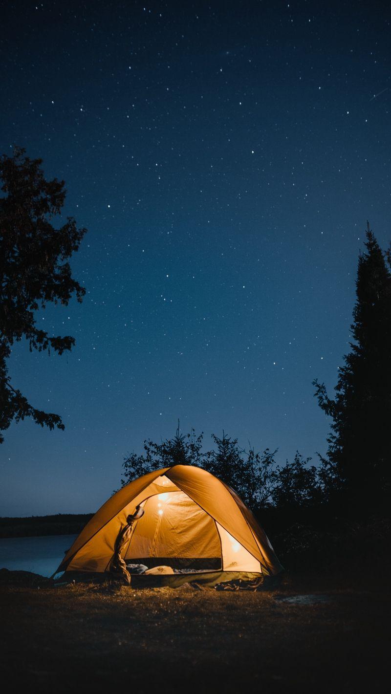 800x1420 Download wallpaper 800x1420 tent, night, camping, starry sky