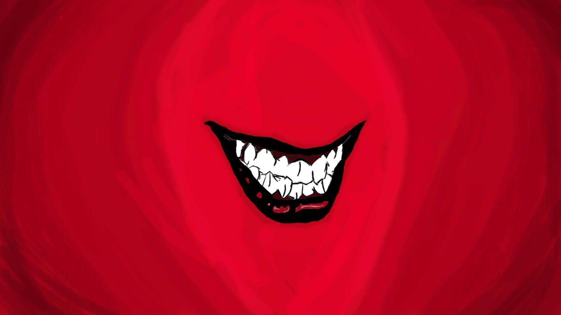 1920x1080 Minh họa răng cười màu đỏ, trắng và đen, Joker