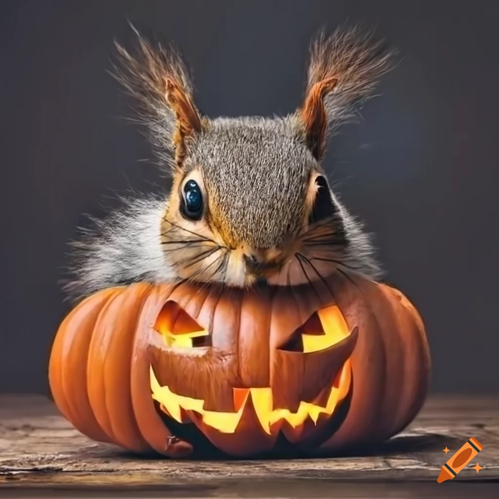 1024x1024 white squirrel carving a pumpkin on Craiyon