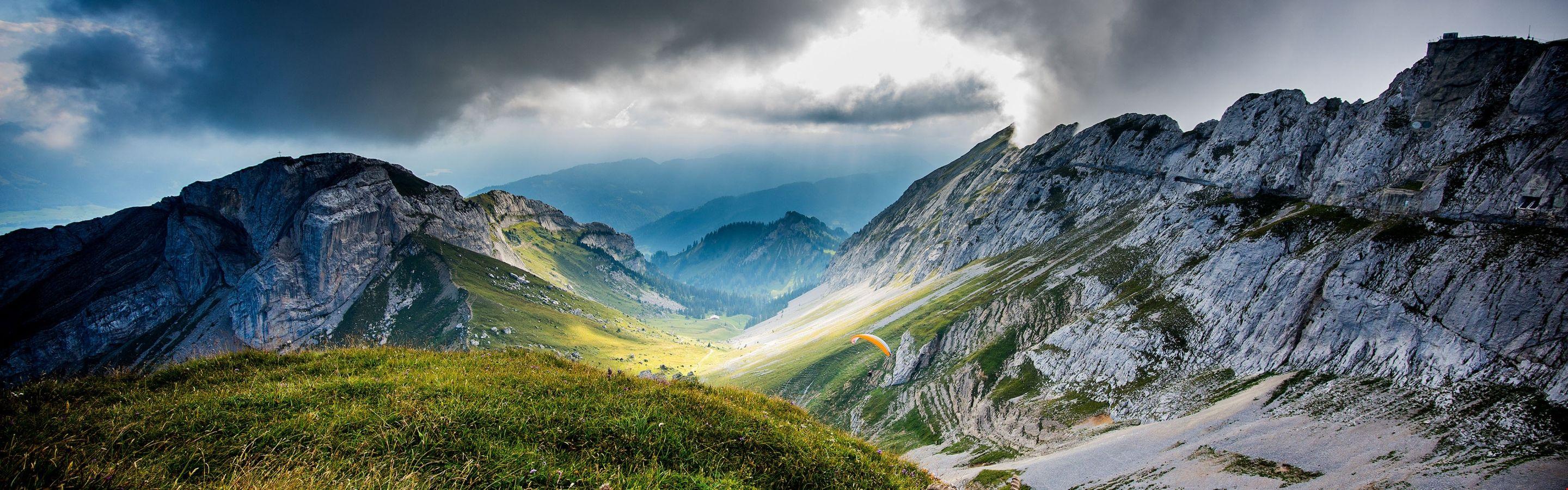 2880x900 Mount Pilatus, 5k, 4k wallpaper, Switzerland, Mountains, meadows