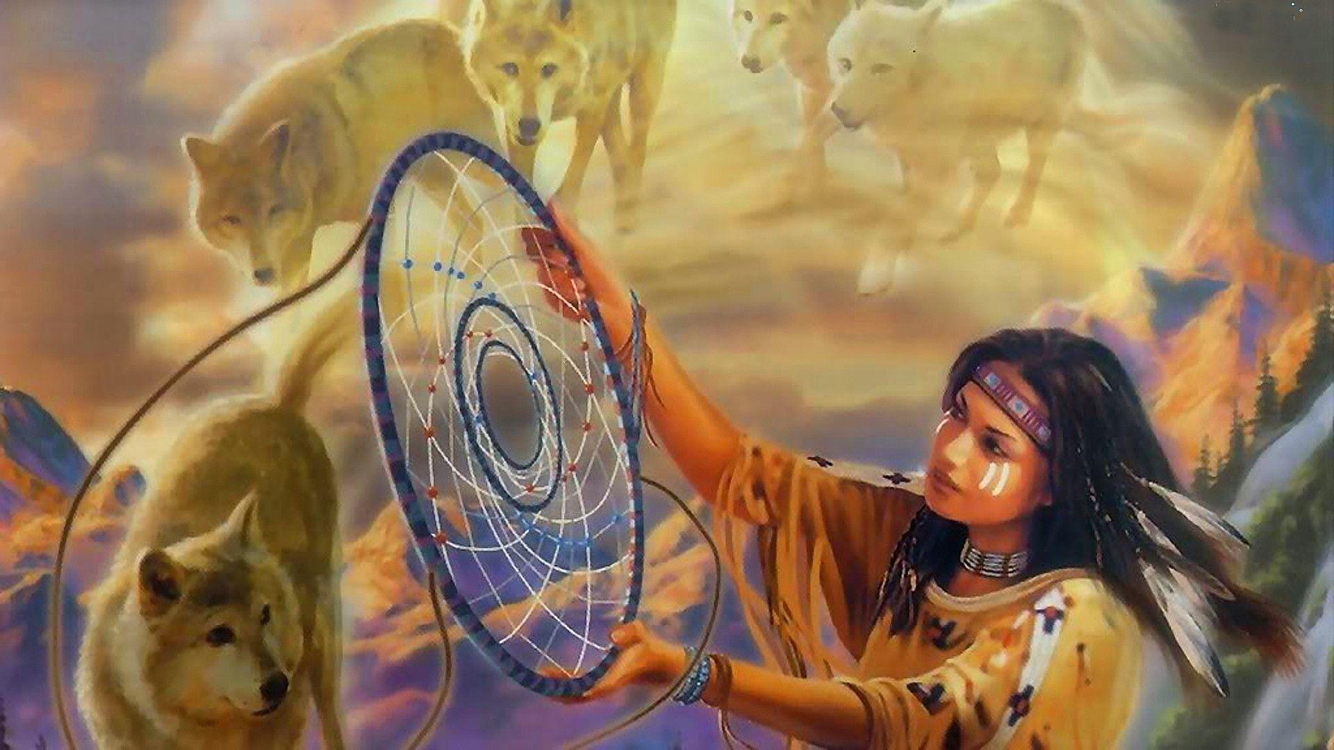 1920x1080 Indian and Wolf Wallpaper Image