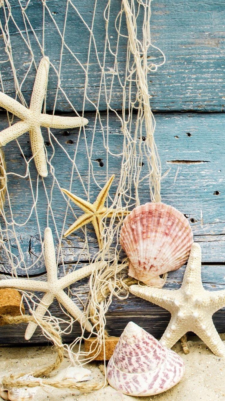 750x1334 Seashells, Starfish, Sand, Wood 750x1334 IPhone 8 7 6 6S
