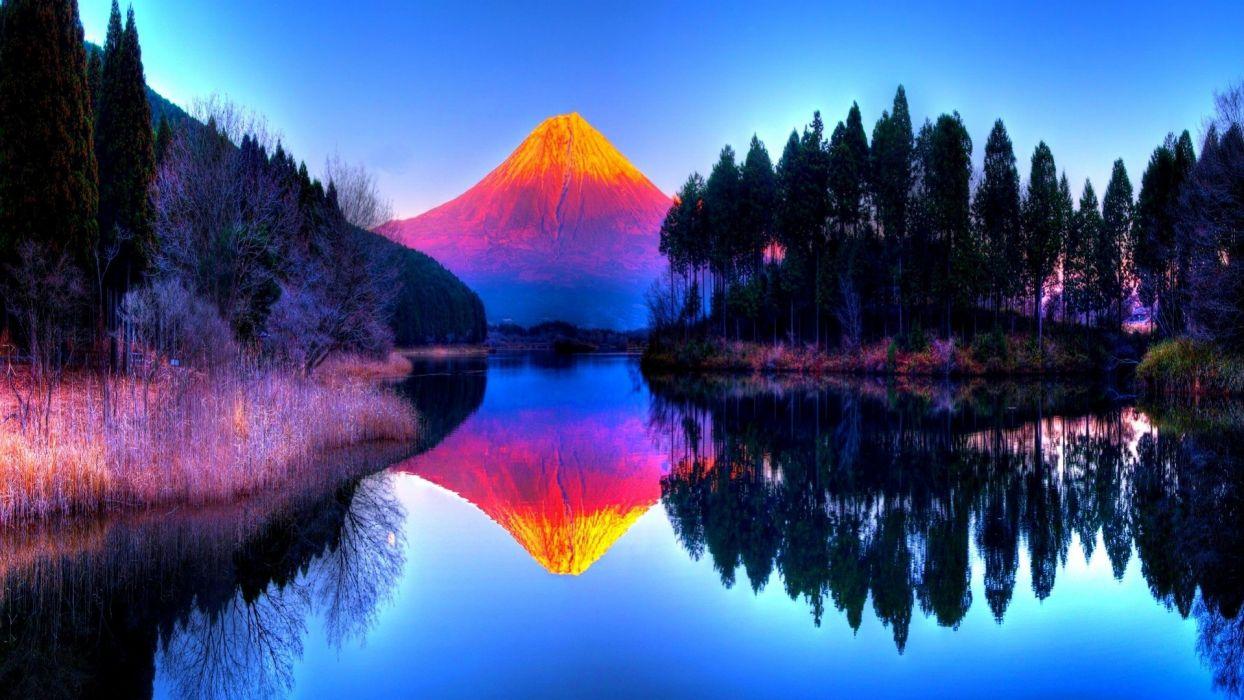 1244x700 Hdr landscapes mountains volcano trees forest color