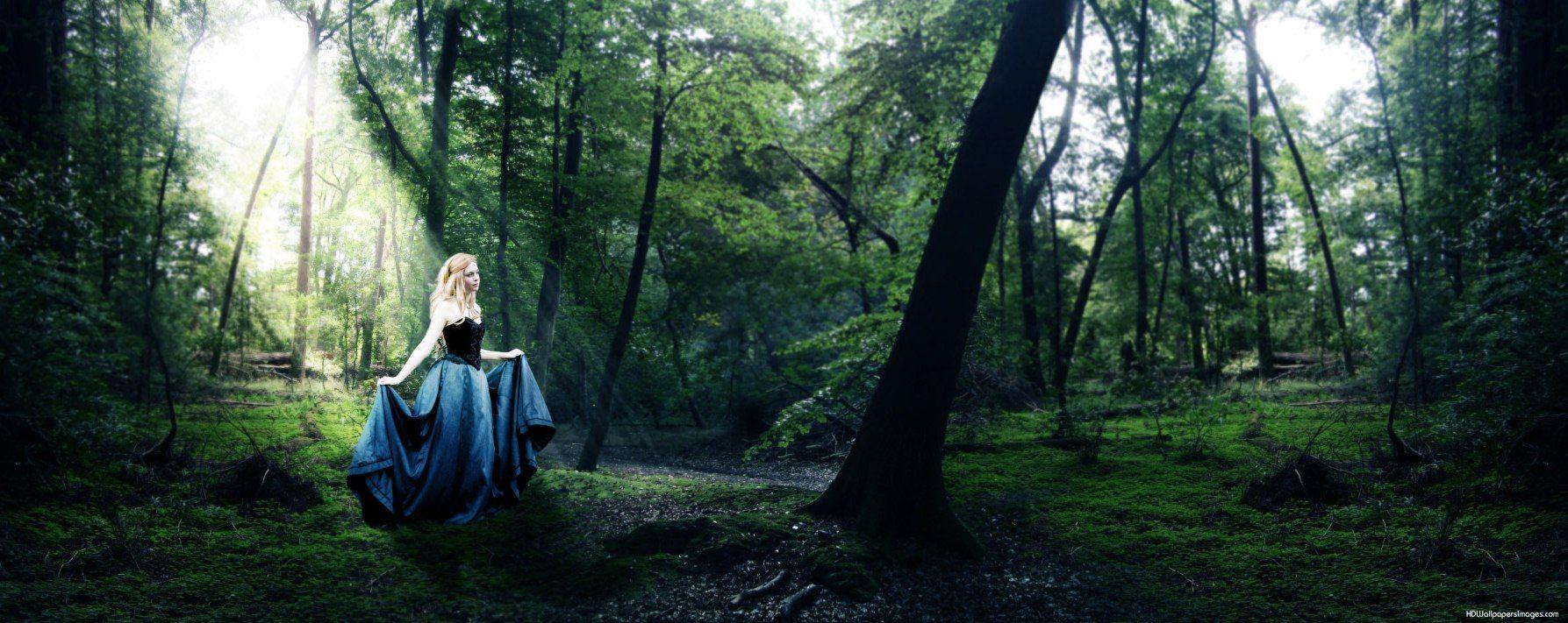 1787x711 Dreamy Fantasy Beautiful Girl in The Forest