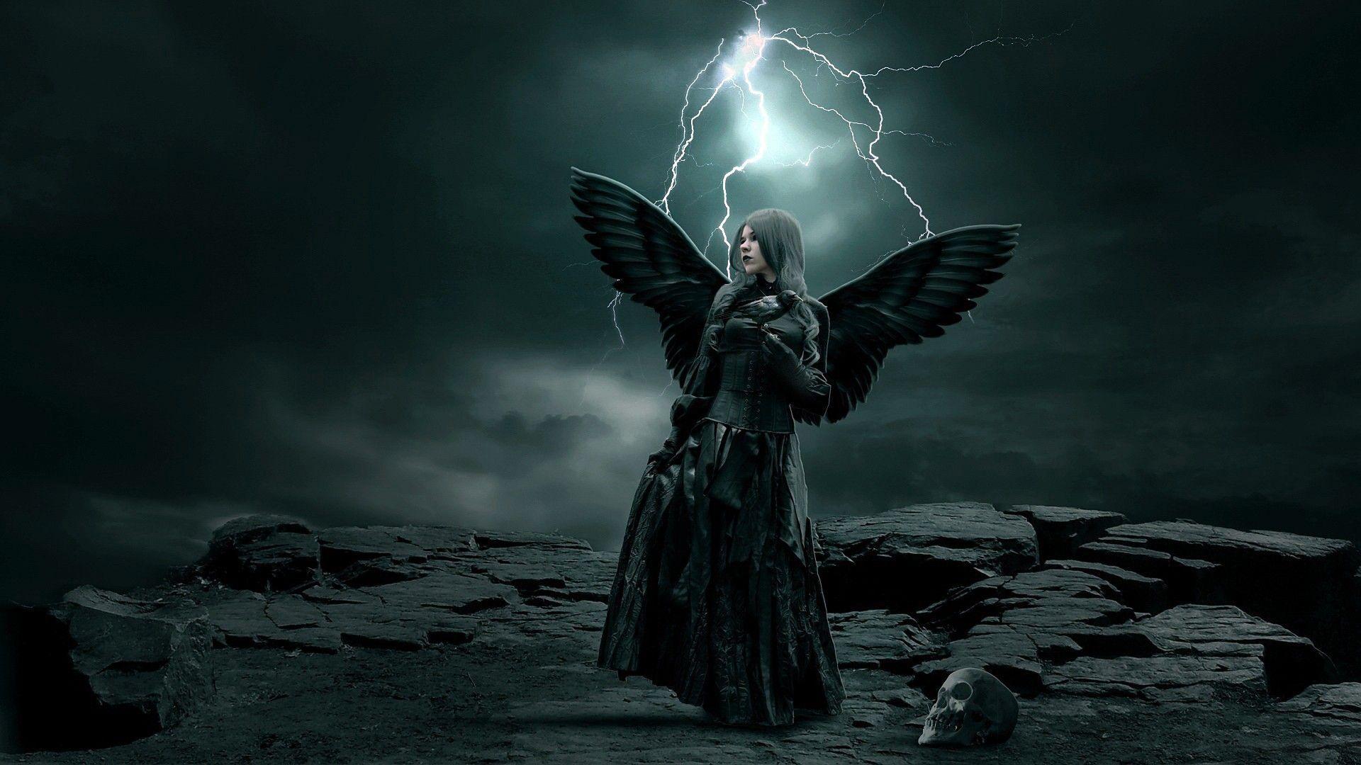 1920x1080 Rocks Angel, Gothic, Dark, Storm, Wings, HD Abstract Wallpaper