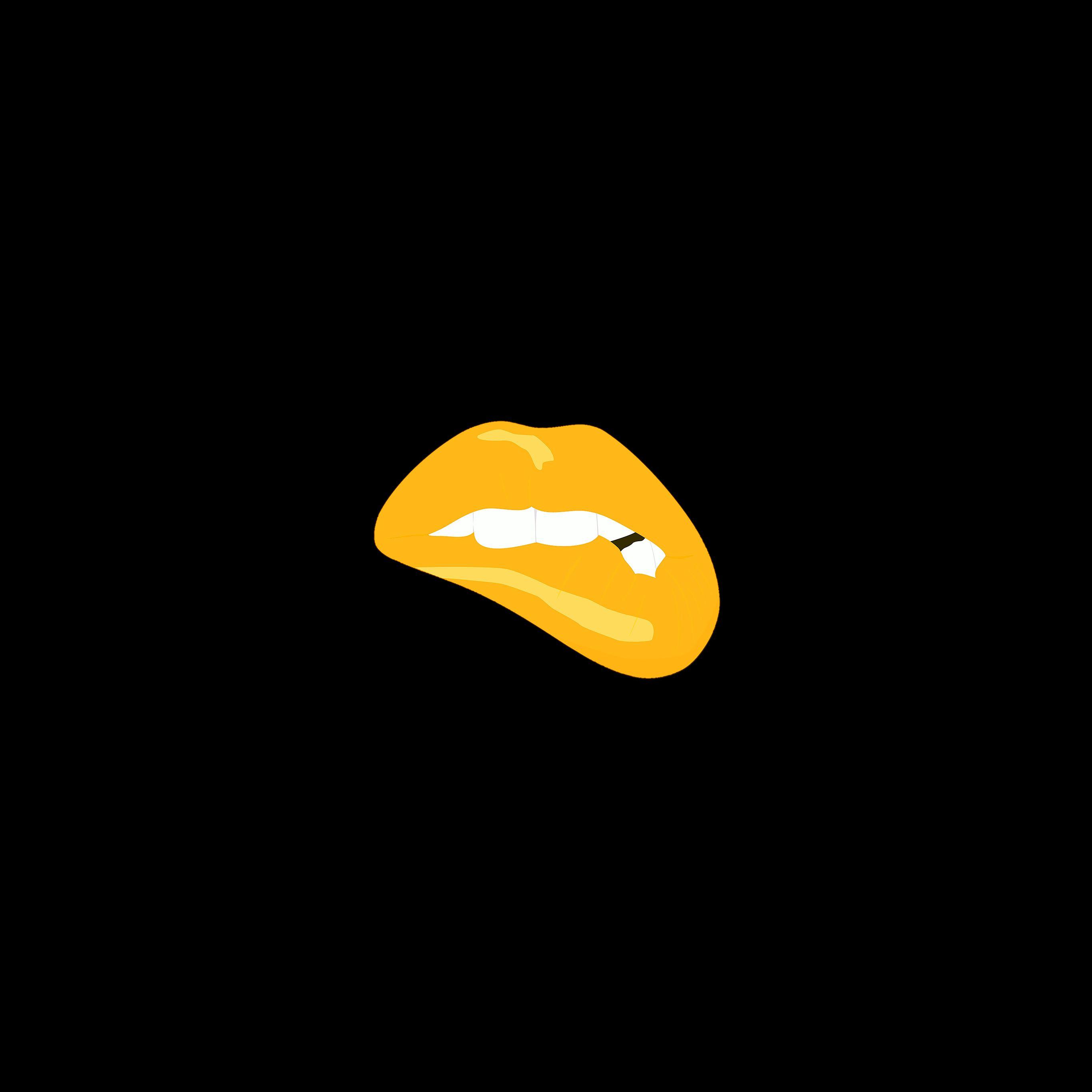 2732x2732 Biting Lips Gold Black Background Minimal Art Wallpaper