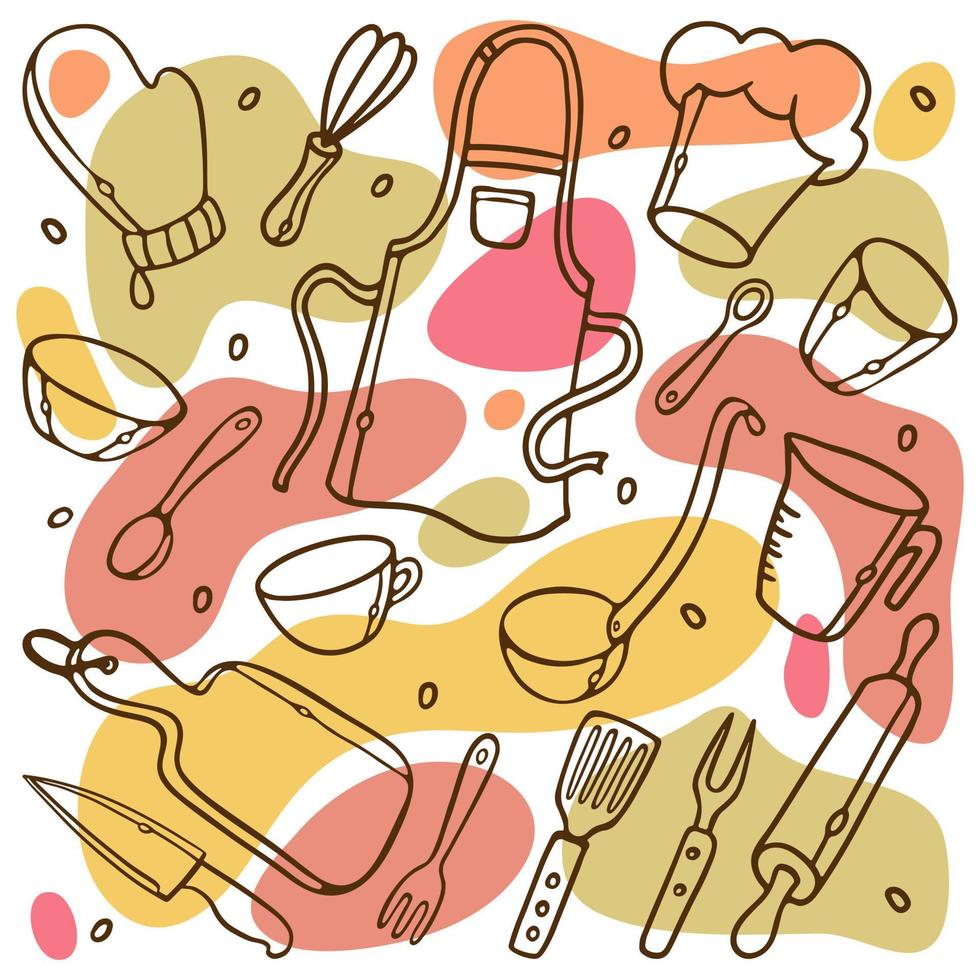980x980 Kitchen tools outline doodle Set