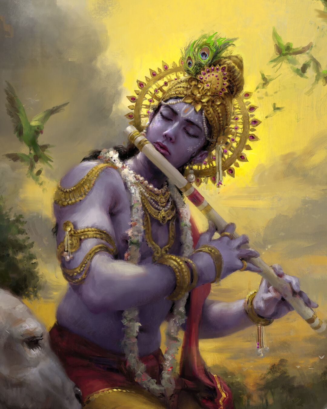 1080x1350 Krishna With Flute Wallpaper