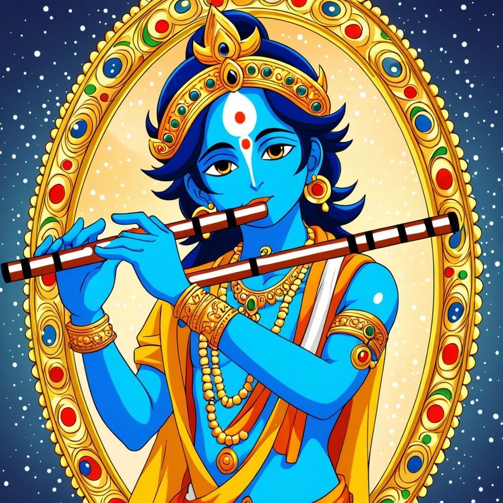 1024x1024 Lord Krishna playing flute in anime style