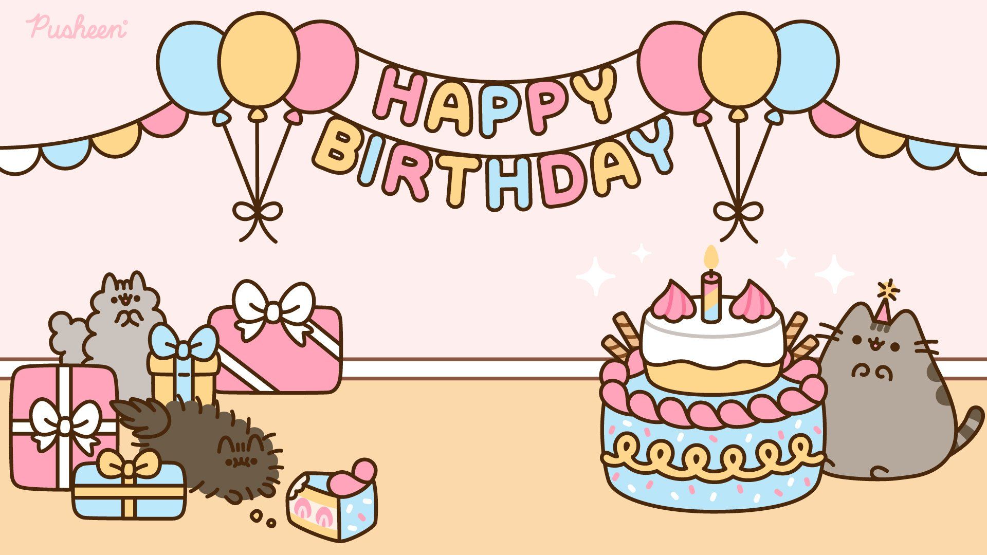 1920x1080 Gift Happy Birthday Cake Cat Pusheen