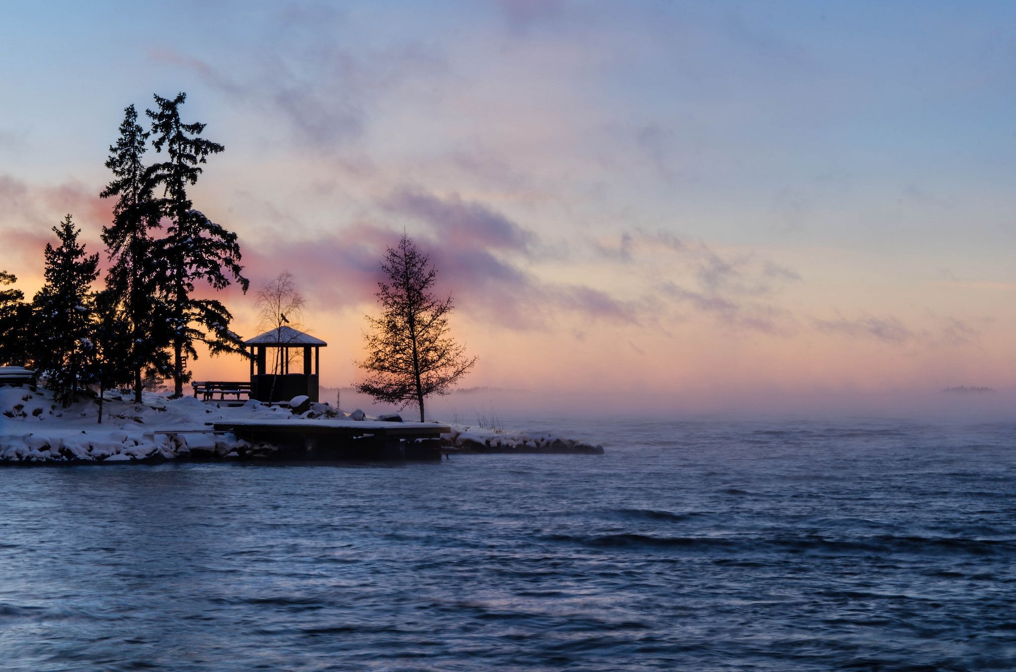 2048x1356 Mobile wallpaper: Bay, Fog, Winter