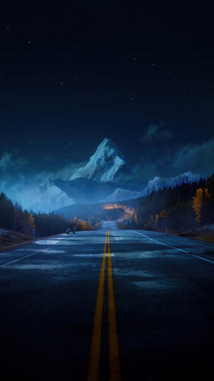 736x1308 Night Road Ice Tops iPhone Wallpaper HD
