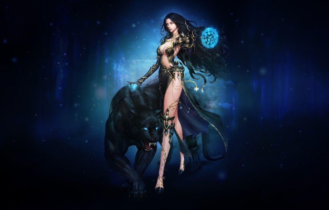 1332x850 Wallpaper Girl, Cat, Cat, Style, Girl, Magic, Panther, Beautiful, MAG, Style, Fiction, Cat, Fiction, Figure, Beautiful, Magic image for desktop, section фантастика