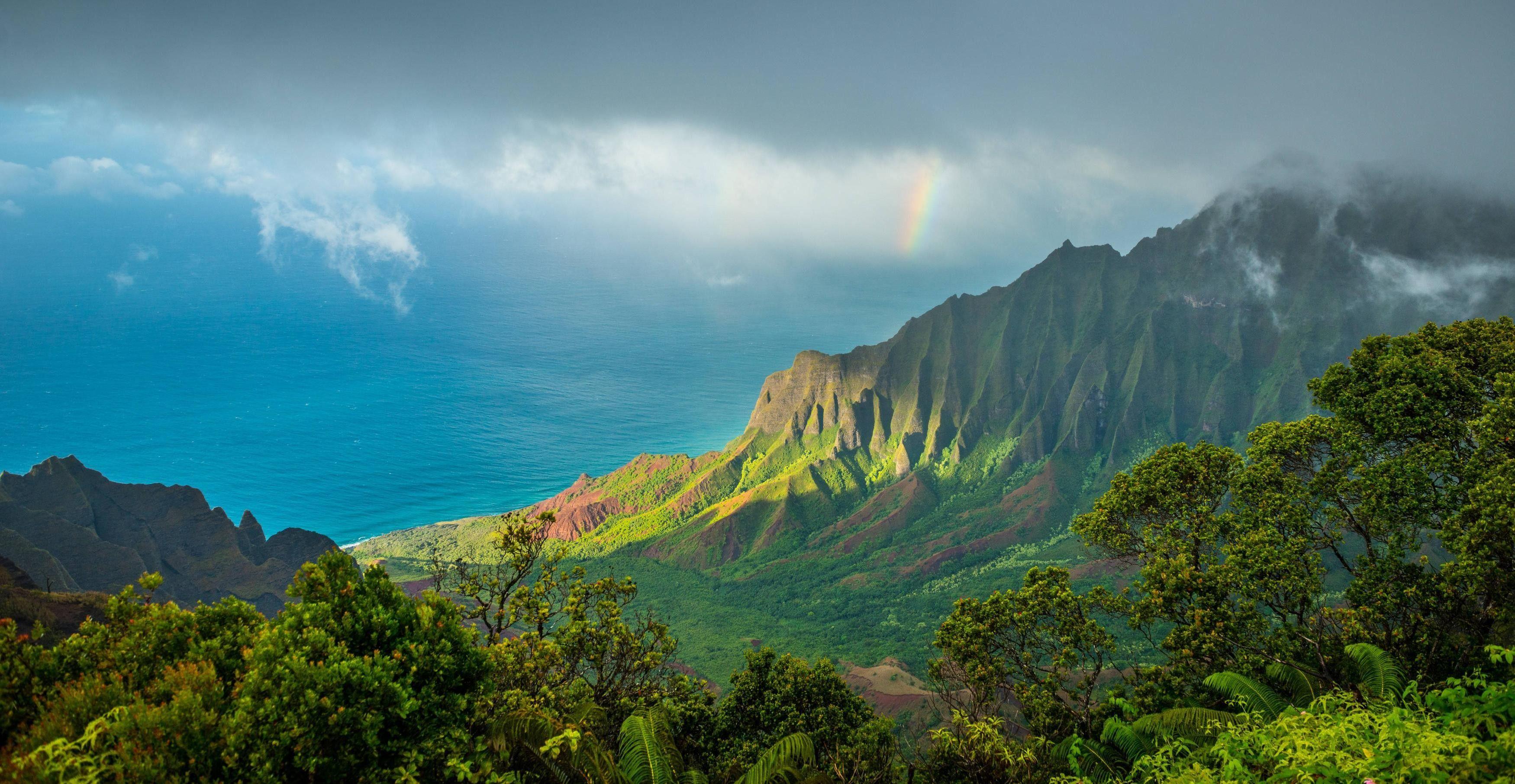 3500x1812 #mountains, #clouds, #Kauai, #Kalalau Trail