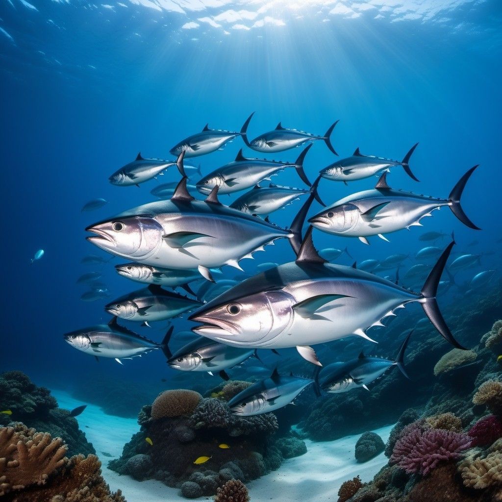 1024x1024 Tropical School of Pacific Bluefin Tuna