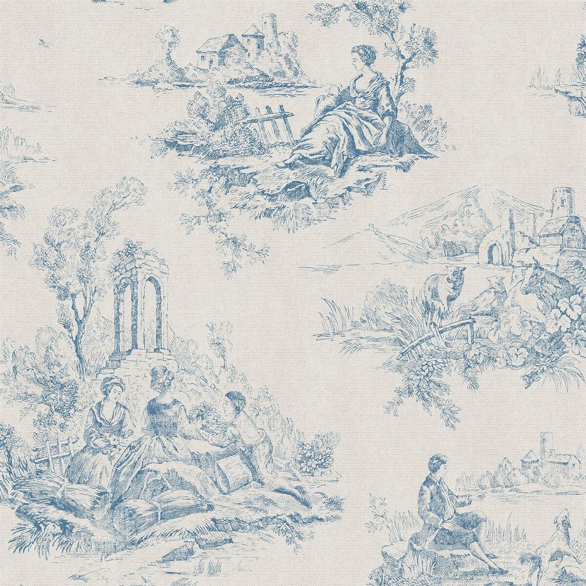 1200x1200 Toile De Jouy Wallpaper Blue Country