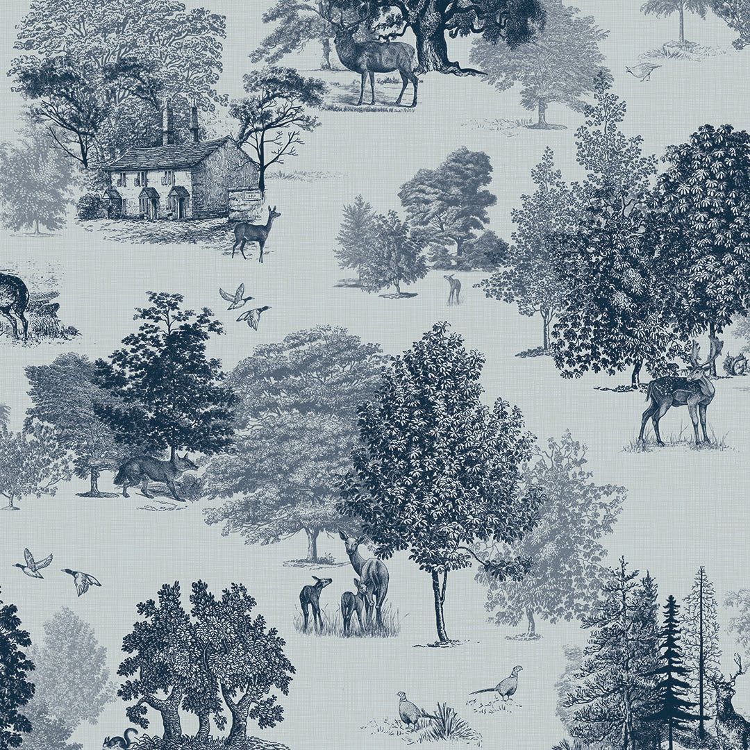 1080x1080 Toile De Jouy Wallpaper in Ink Blue