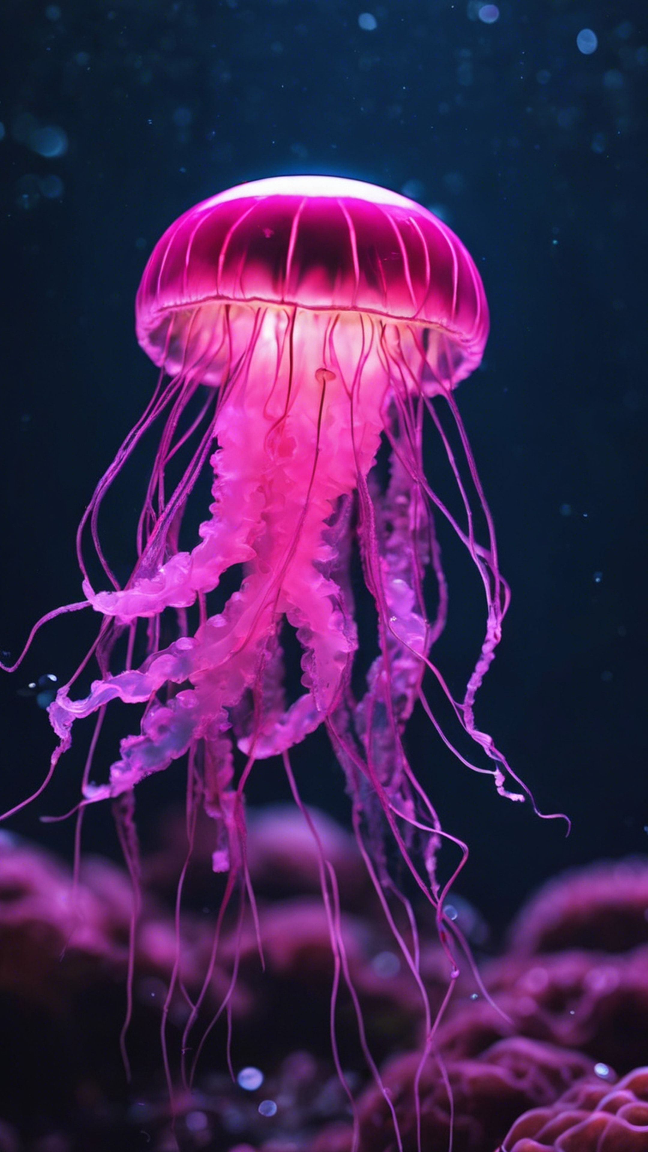 2160x3840 A shimmering neon pink jellyfish calmly
