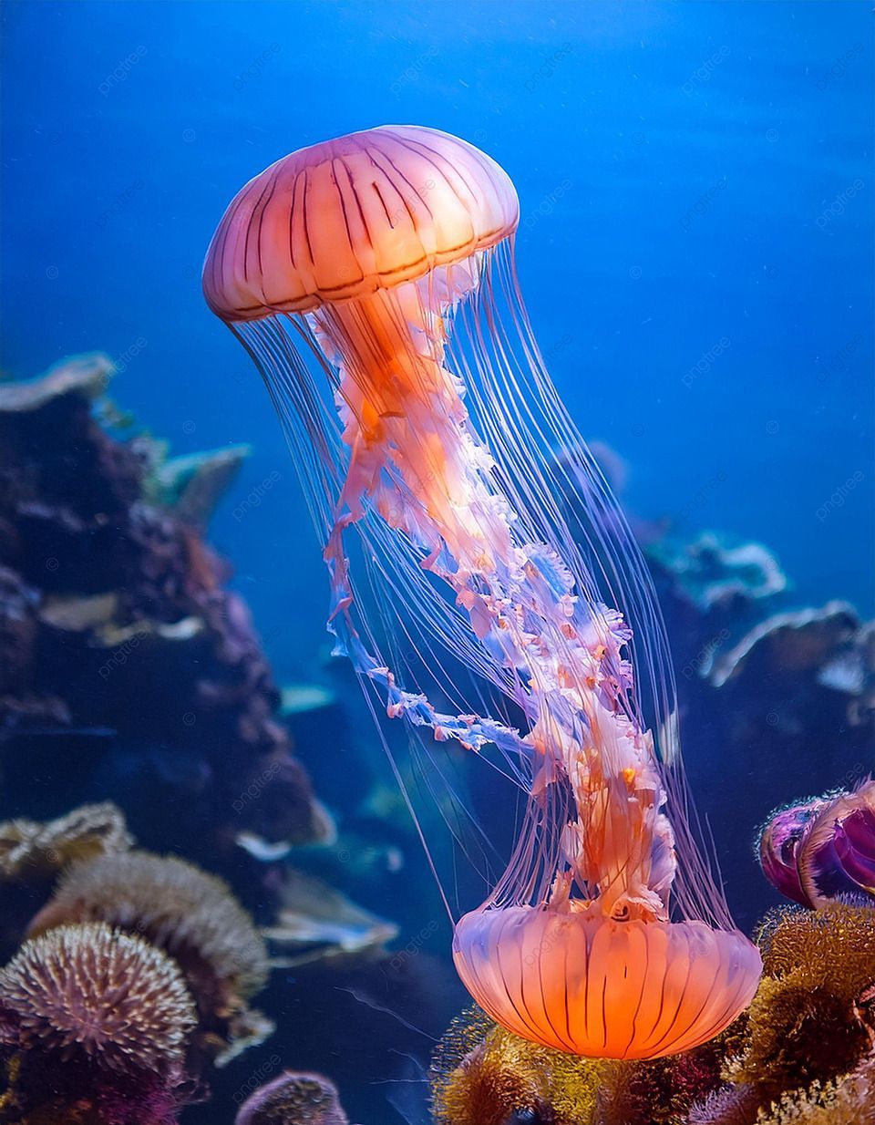 960x1234 Pink Jellyfish In Blue Water Background