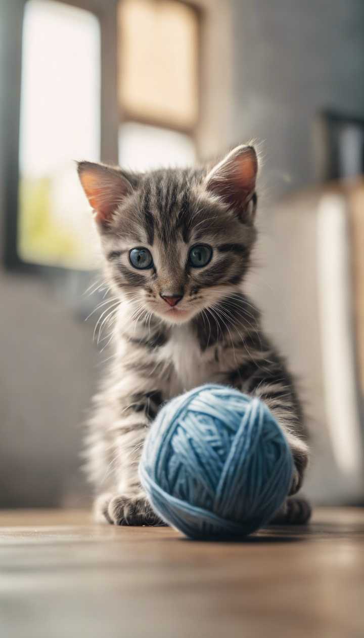 720x1260 A curious grey striped kitten playing