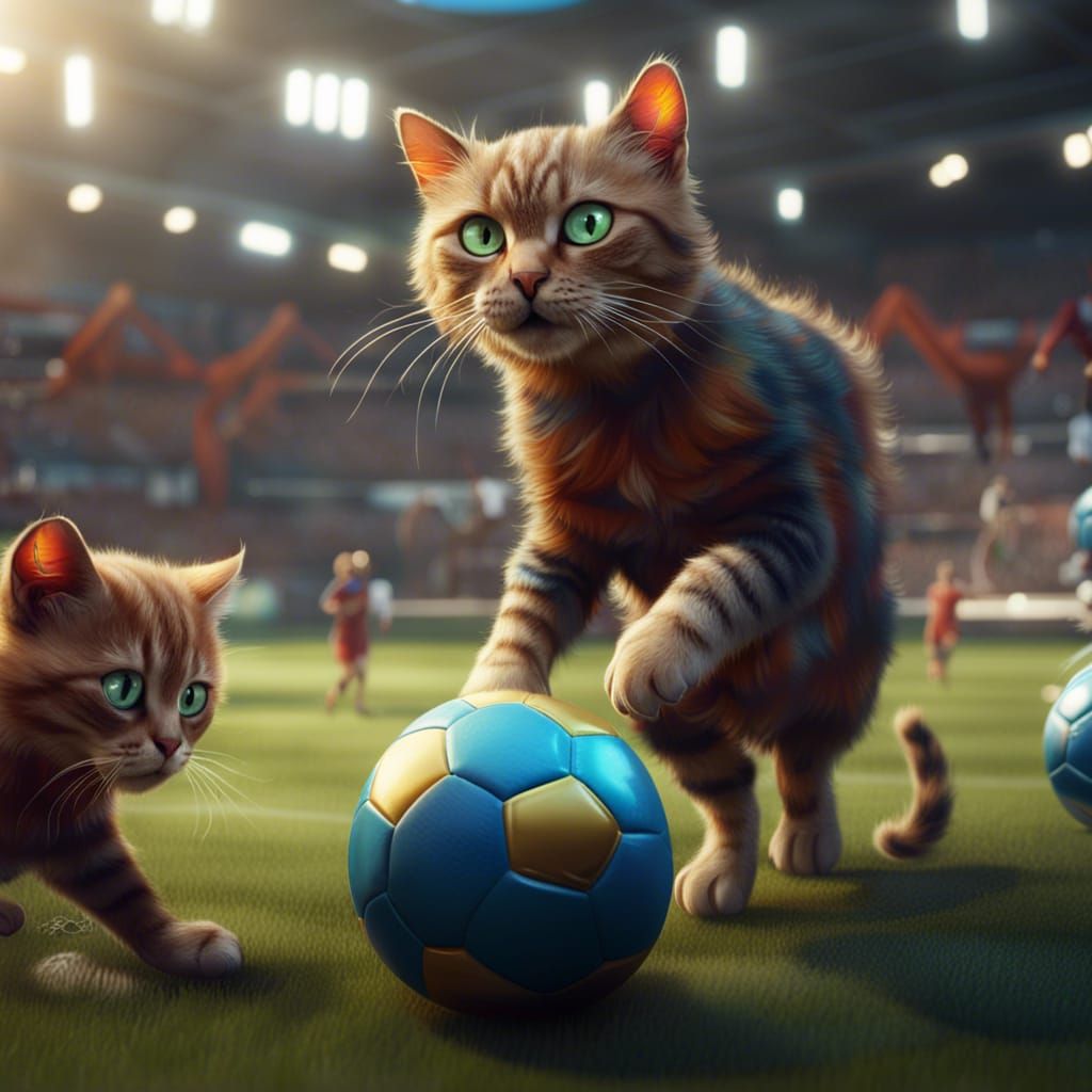 1024x1024 Cats playing soccer Generated