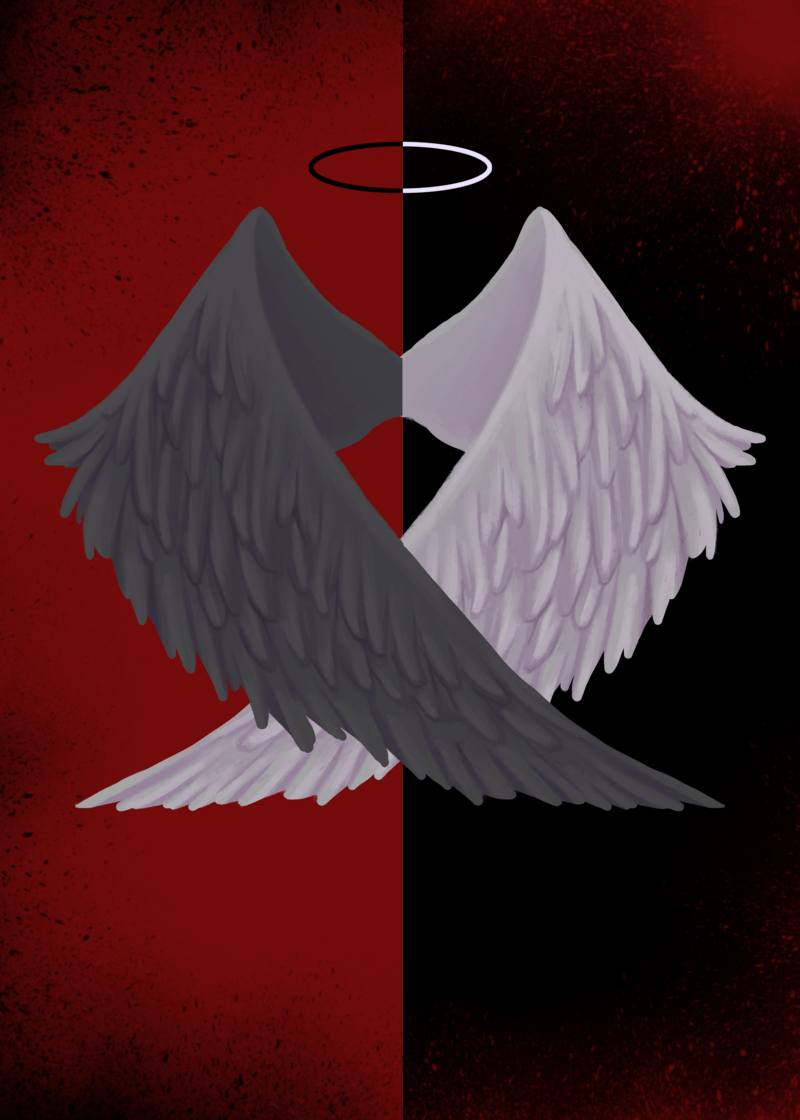 800x1120 Devil Angel Wings Red Background. PSD