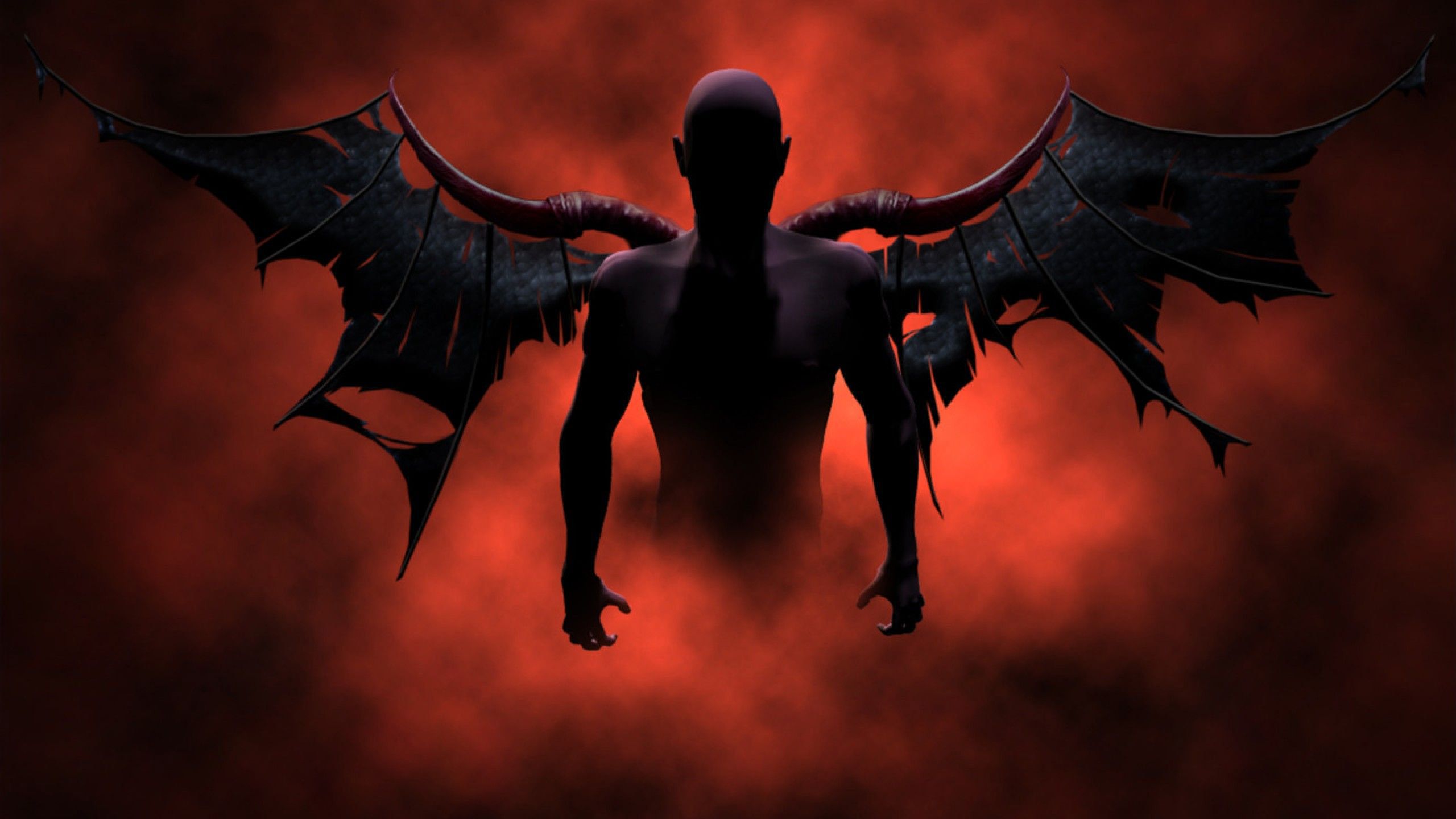 2560x1440 Black Devil With Wings In Red Smoke