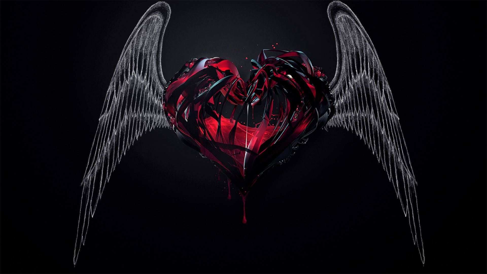 1920x1080 Download Red Heart With Wings Wallpaper