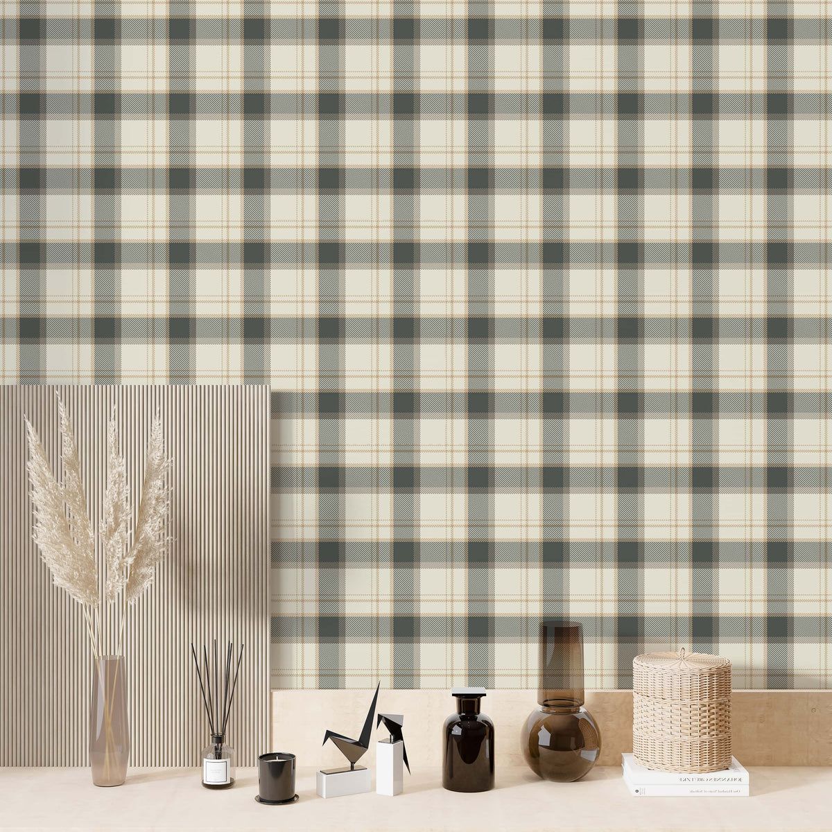 1200x1200 Classic Beige and Gray Plaid Peel