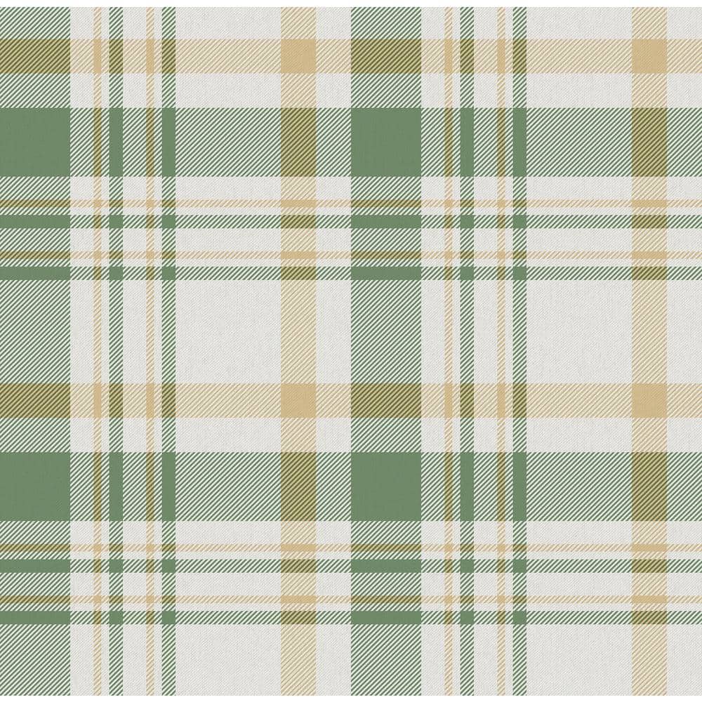 1000x1000 Spring Blossom Plaid Wallpaper In Green Yellow