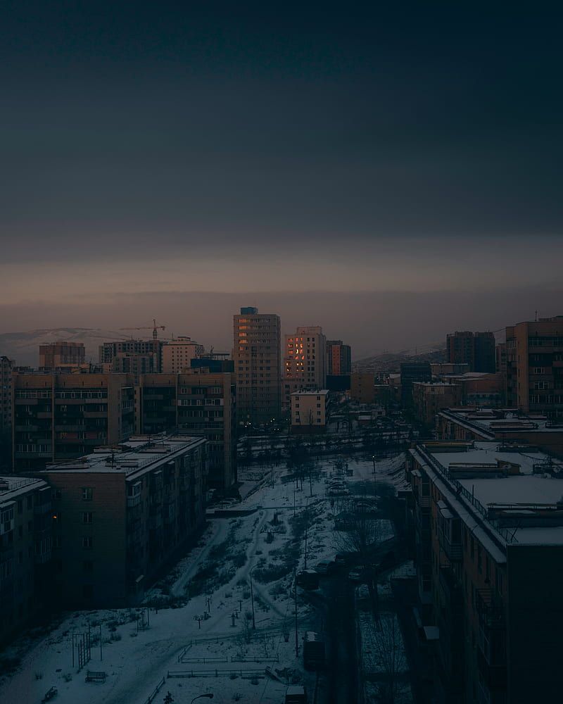 800x1000 City, buildings, aerial view, dusk