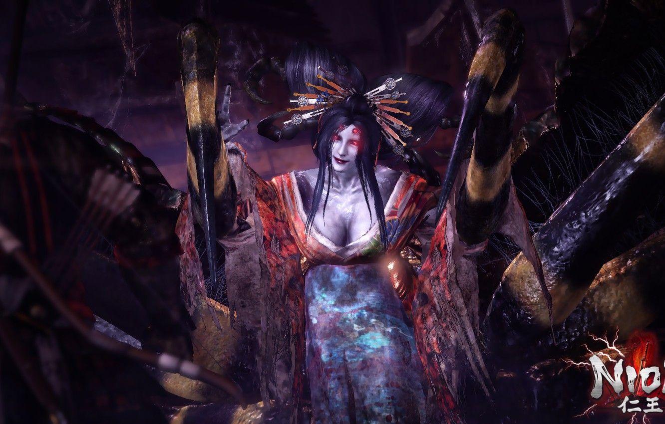 1332x850 Wallpaper woman, the game, spider, the demon, spider, nioh