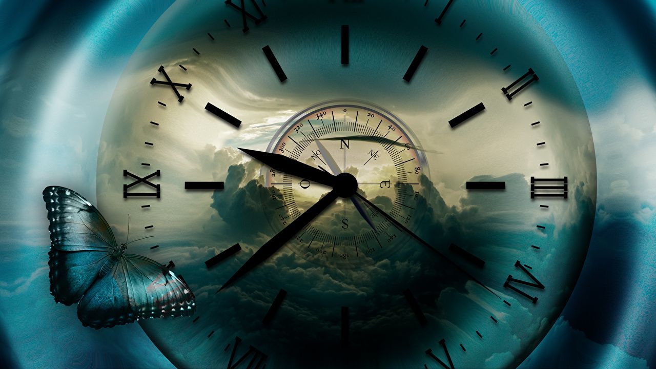 1280x720 Wallpaper butterfly Compass Clock Clock