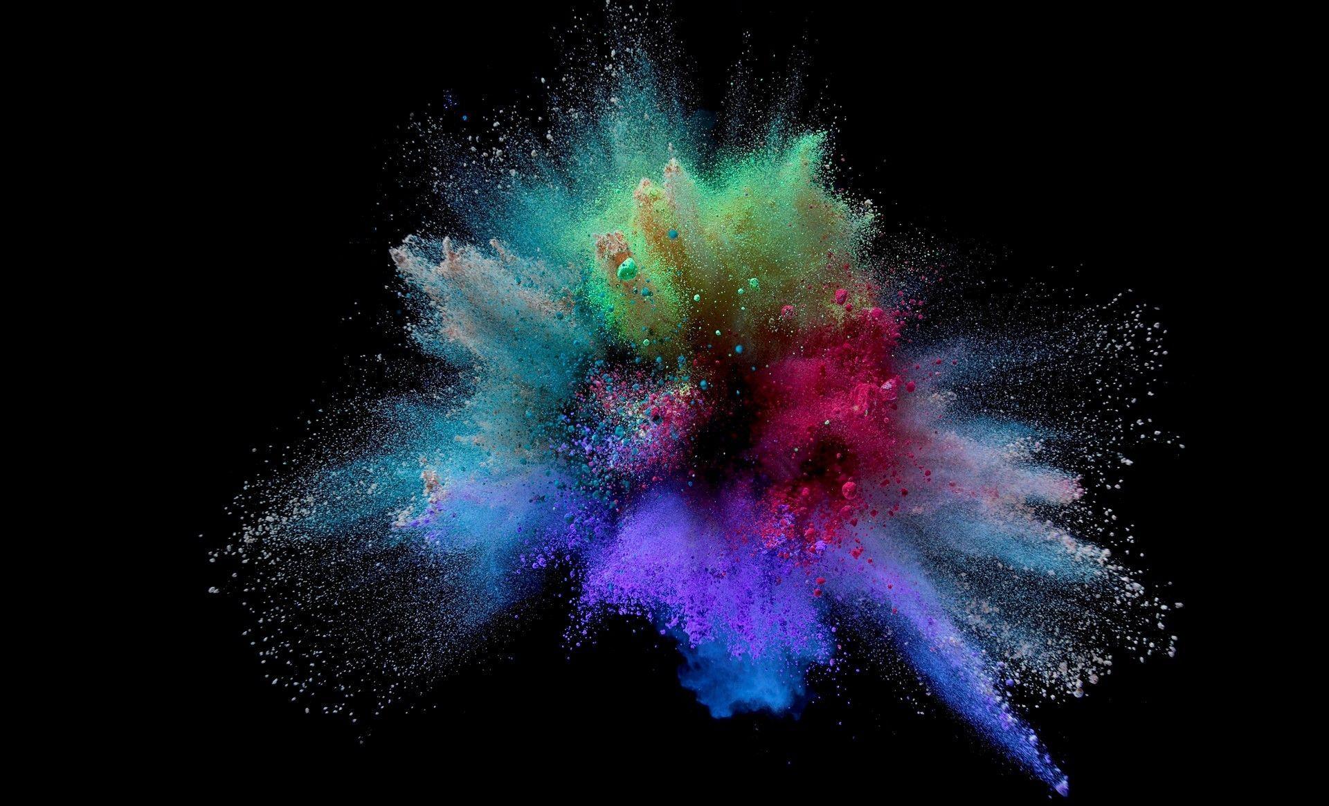 Wallpaper banner background multicolor powder explosion, trending colors  with copy space. Design template. Abstract closeup dust on backdrop.  Colorful explode. Paint holi Photos | Adobe Stock