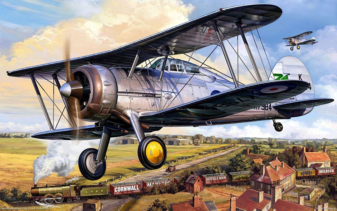 1280x800 Desktop Wallpaper Airplane Gloster Gladiator Mk. I antique Painting