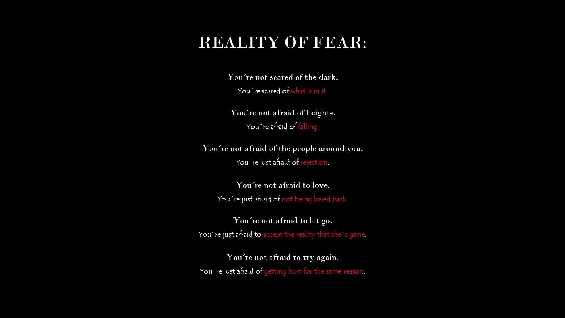 1920x1080 Black text quotes reality life f e a r word Wallpaper