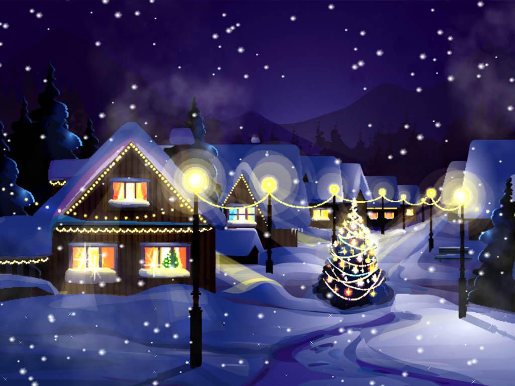 1024x768 Christmas House Cartoon Wallpaper