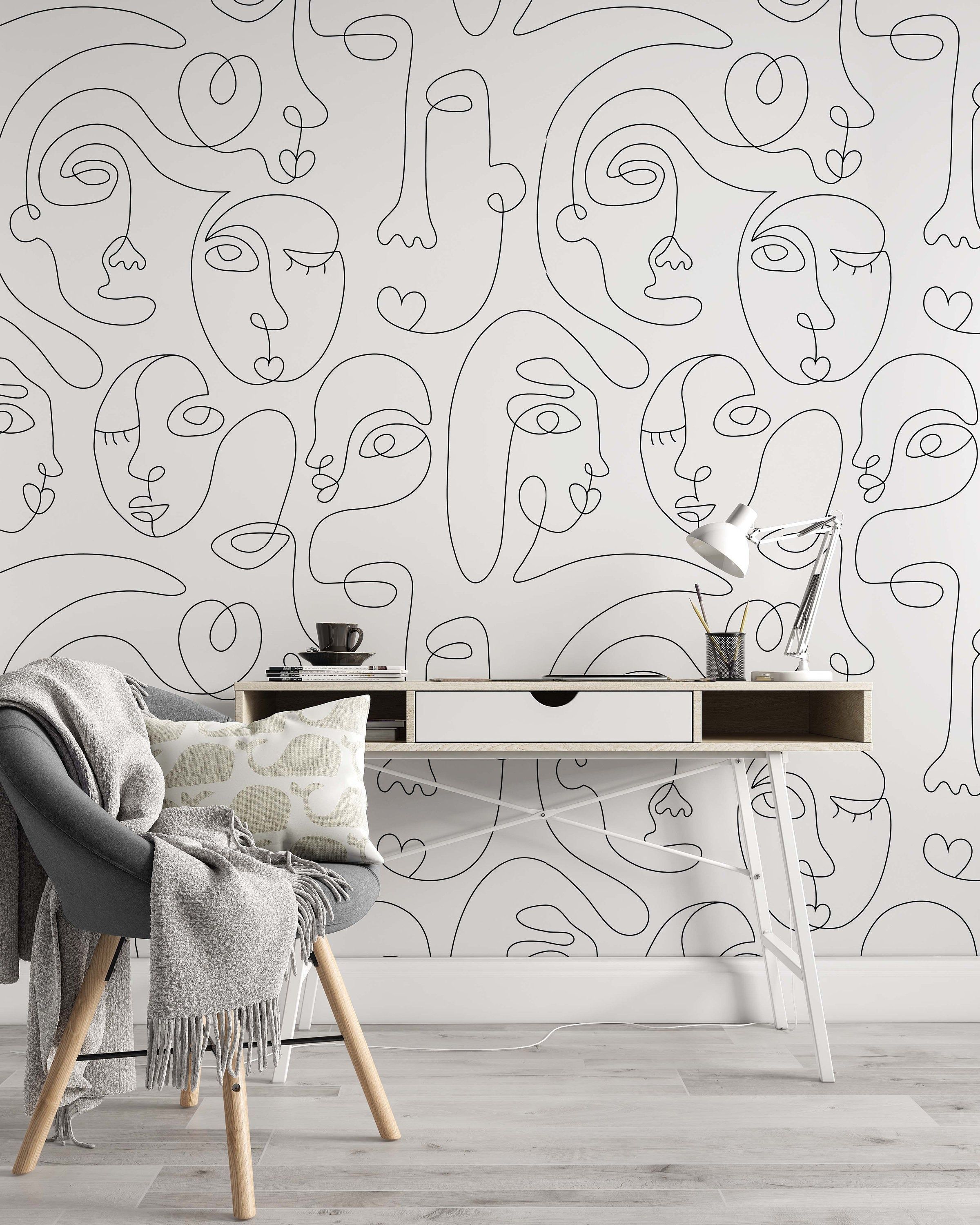 2400x3000 One Line Drawing Abstract Face Seamless