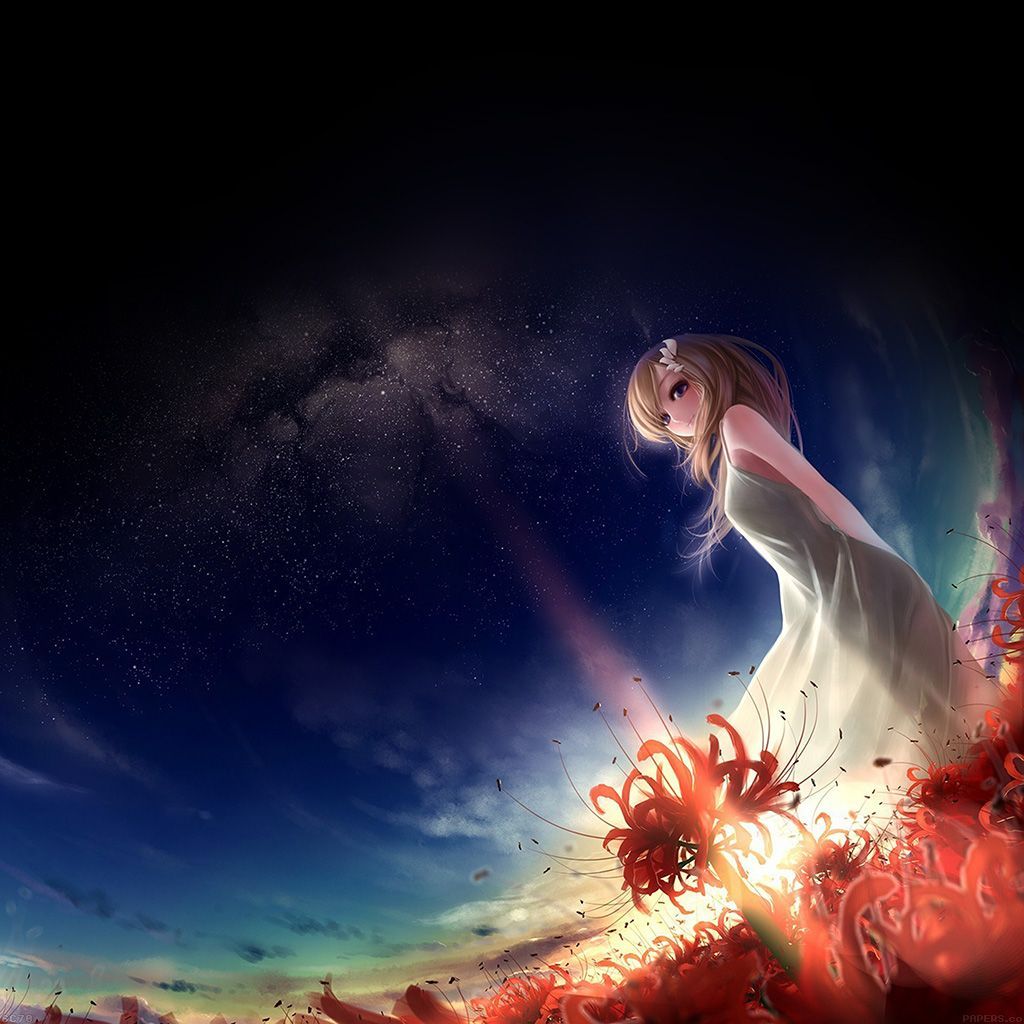 1024x1024 Anime Girl In Space Sky Wallpaper