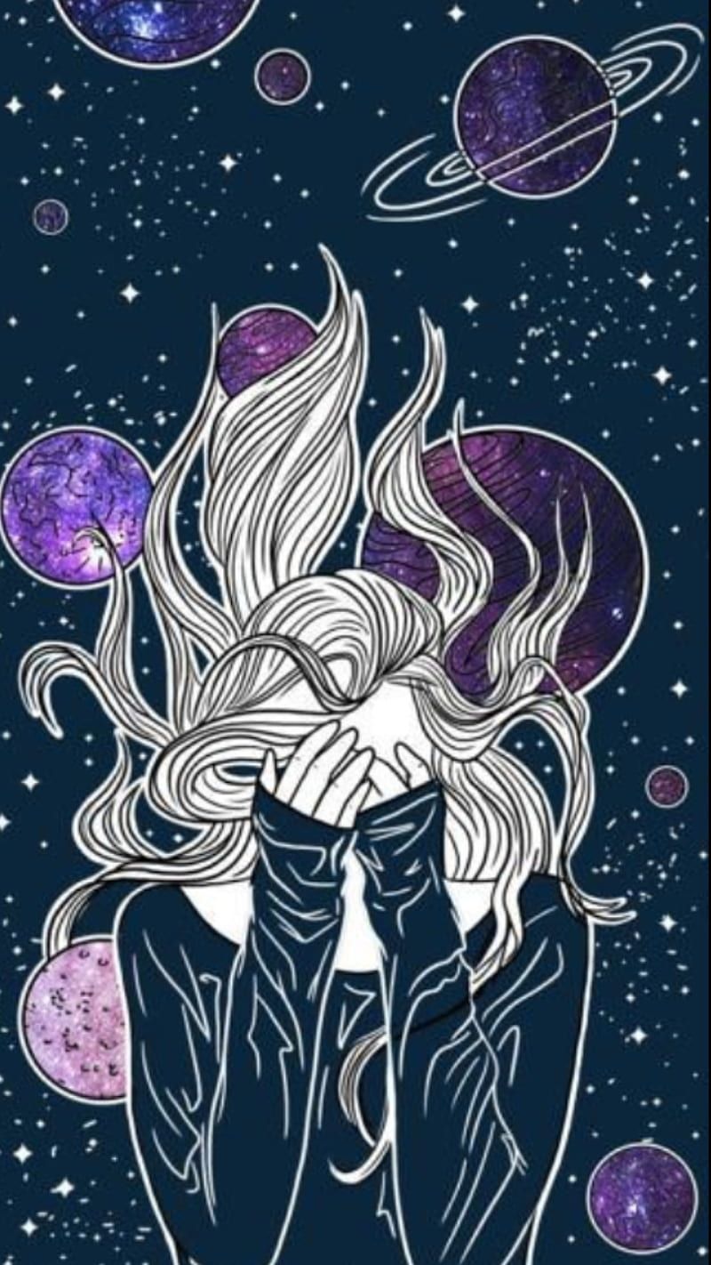 800x1422 Girl in space, galaxy, regret, sad