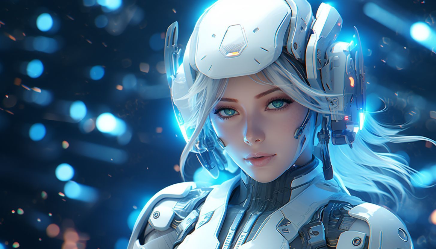 1456x832 anime android robot girl in space