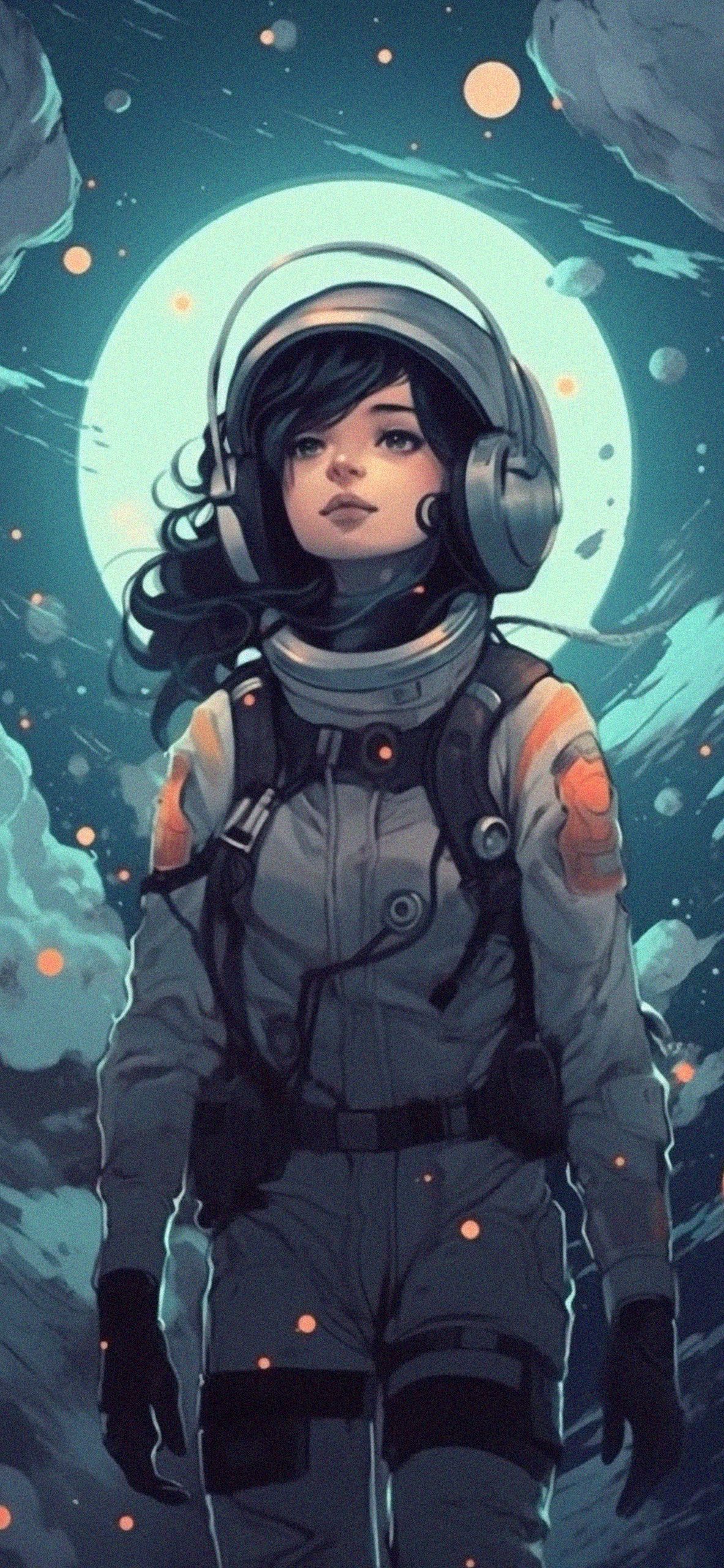 1183x2560 Girl in a Space Suit Art Wallpaper