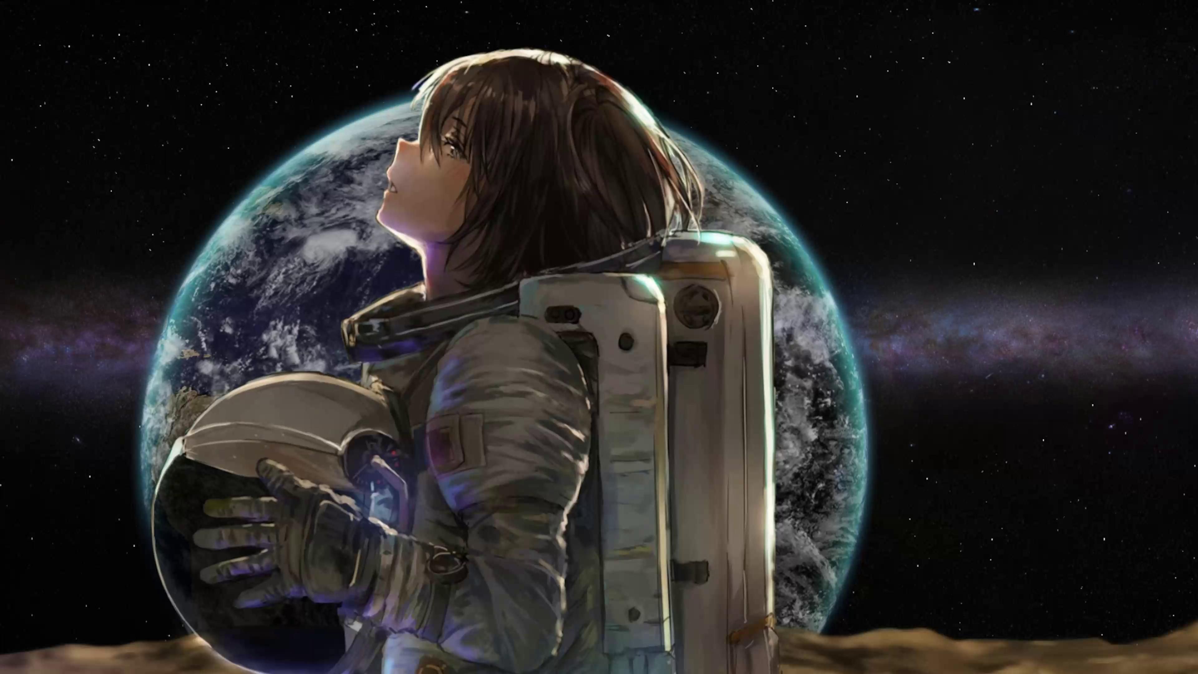 3840x2160 Anime Girl Astronaut Live Wallpaper