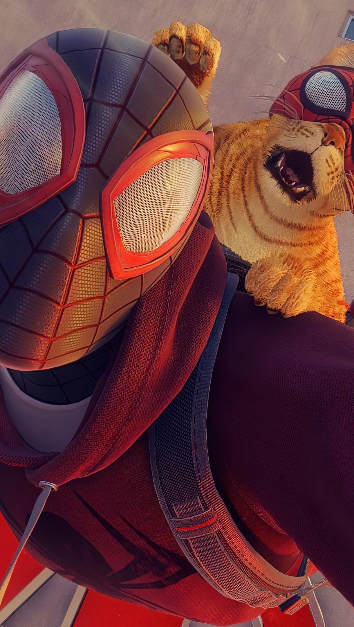 1220x2160 Spiderman and Spidercat Wallpaper 4k HD