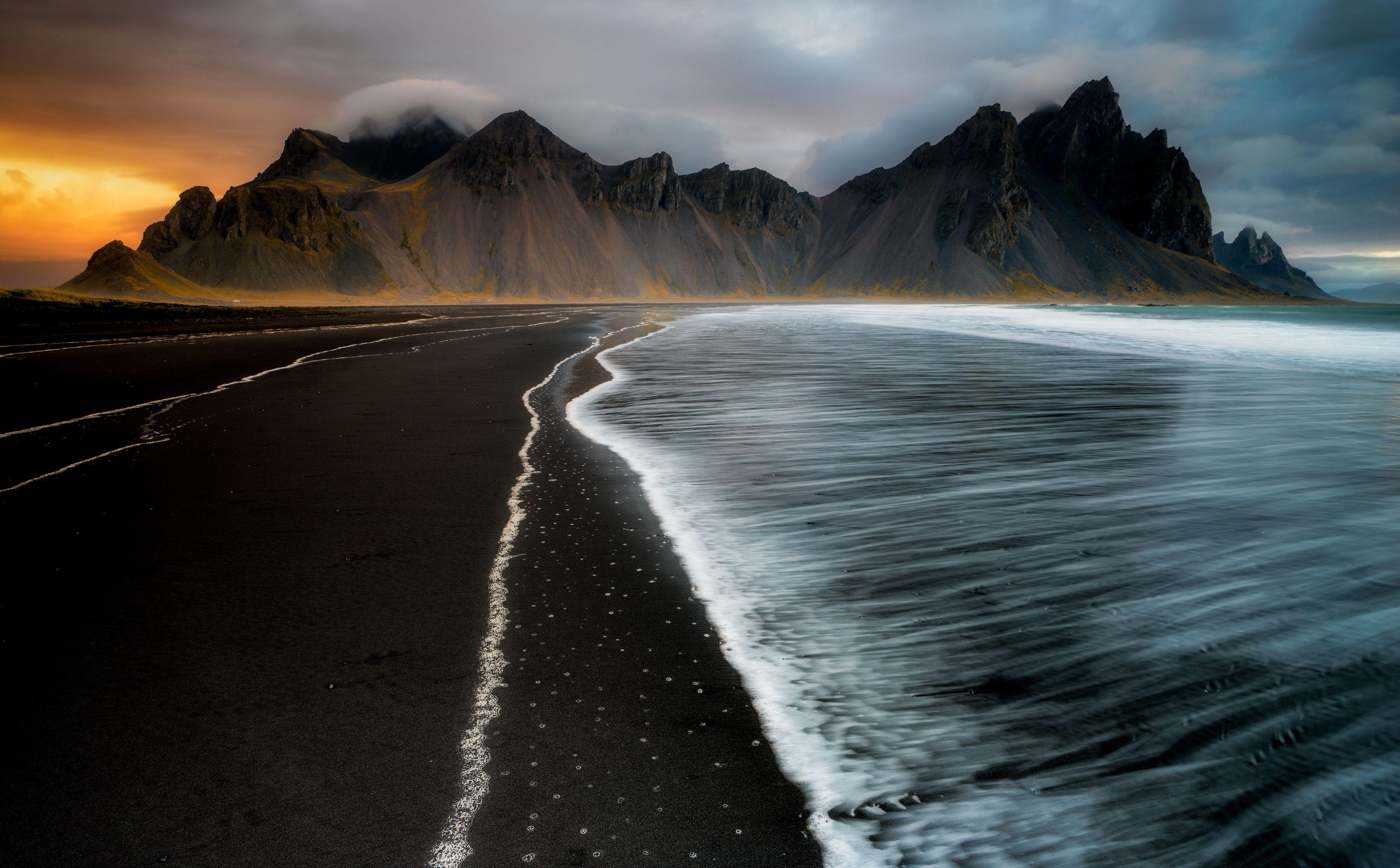 beach black Sand Coast Dark landscape monochrome mountains nature  sea snow 1080P wallpaper hdwallpaper   Dark landscape Mountain  wallpaper Landscape