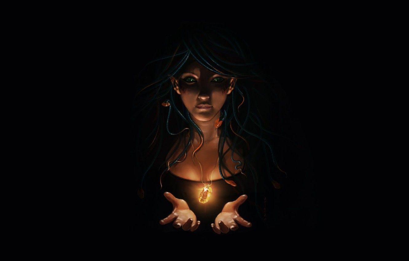 1332x850 Wallpaper Girl, Figure, Medusa, Eyes, Snakes, Art, Fiction