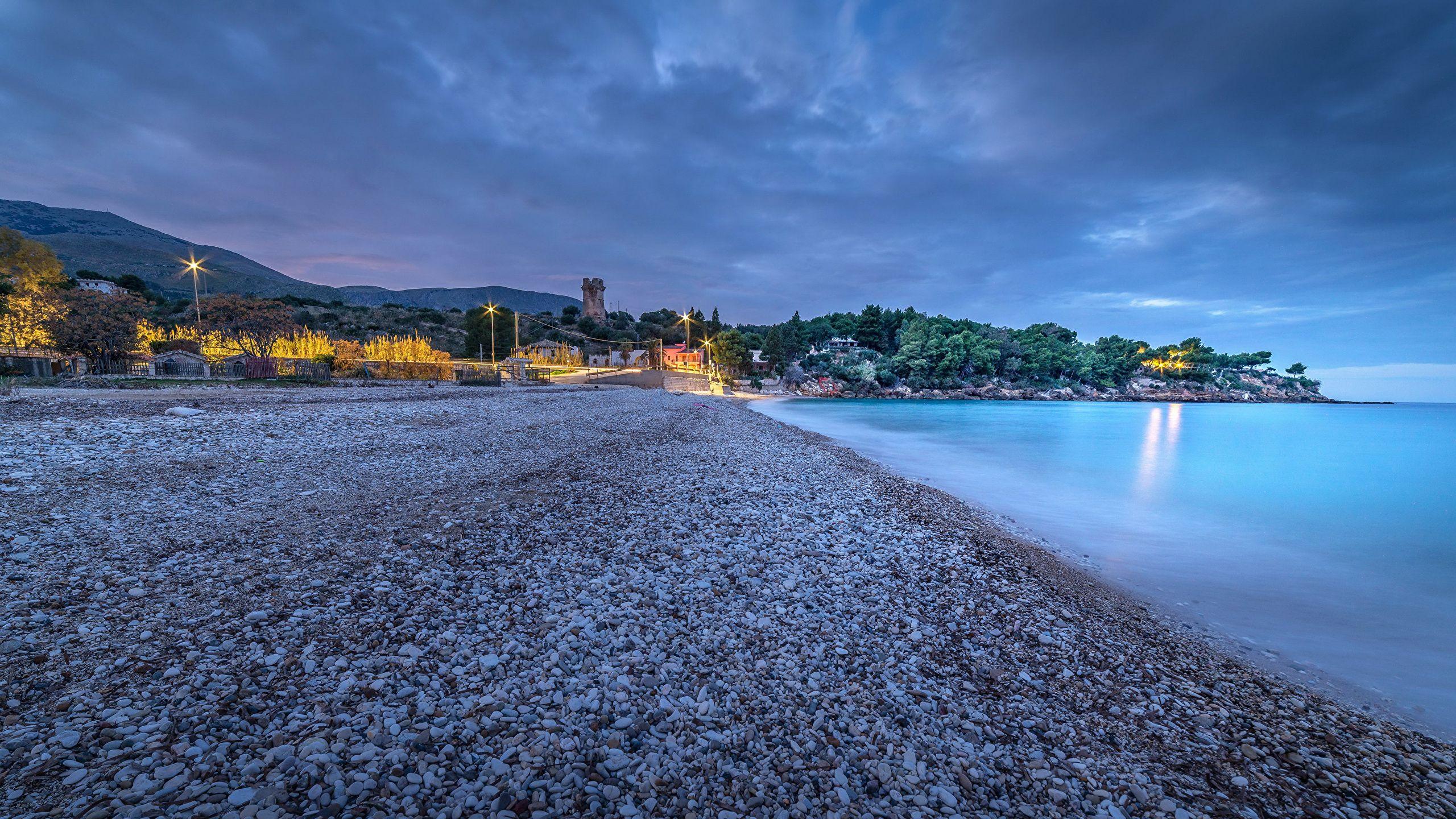 2560x1440 image Sicily Italy Coast stone Evening Cities 2560x1440