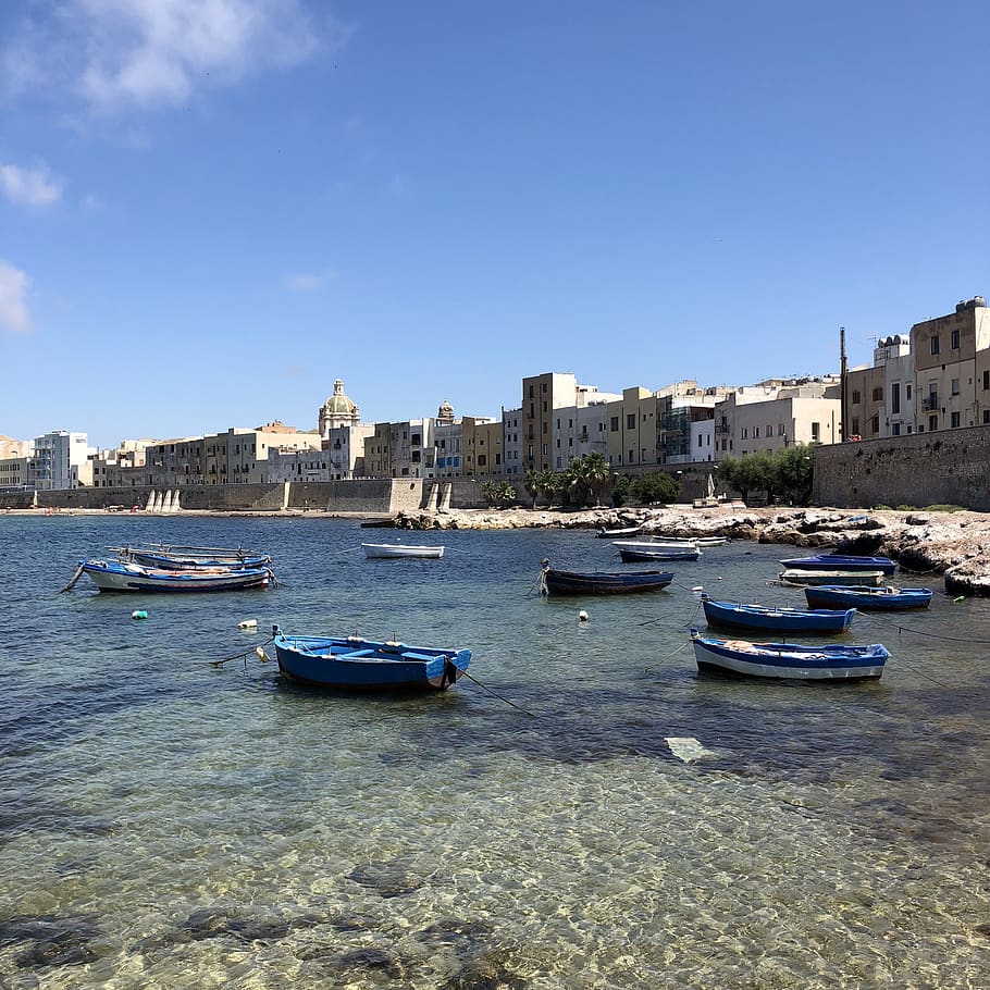 910x910 HD wallpaper: trapani, port, sicily, sea, water, coast