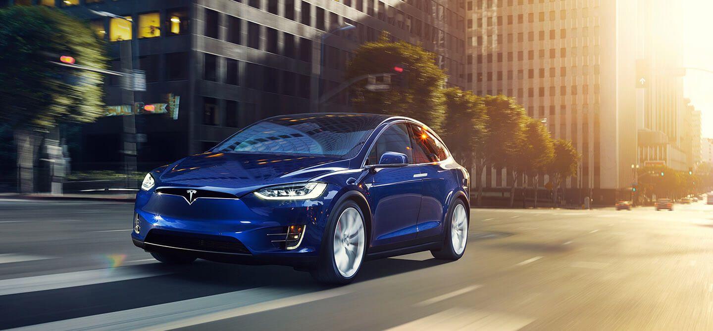 1440x670 Tesla Model X blue color on road 4k HD wallpaper