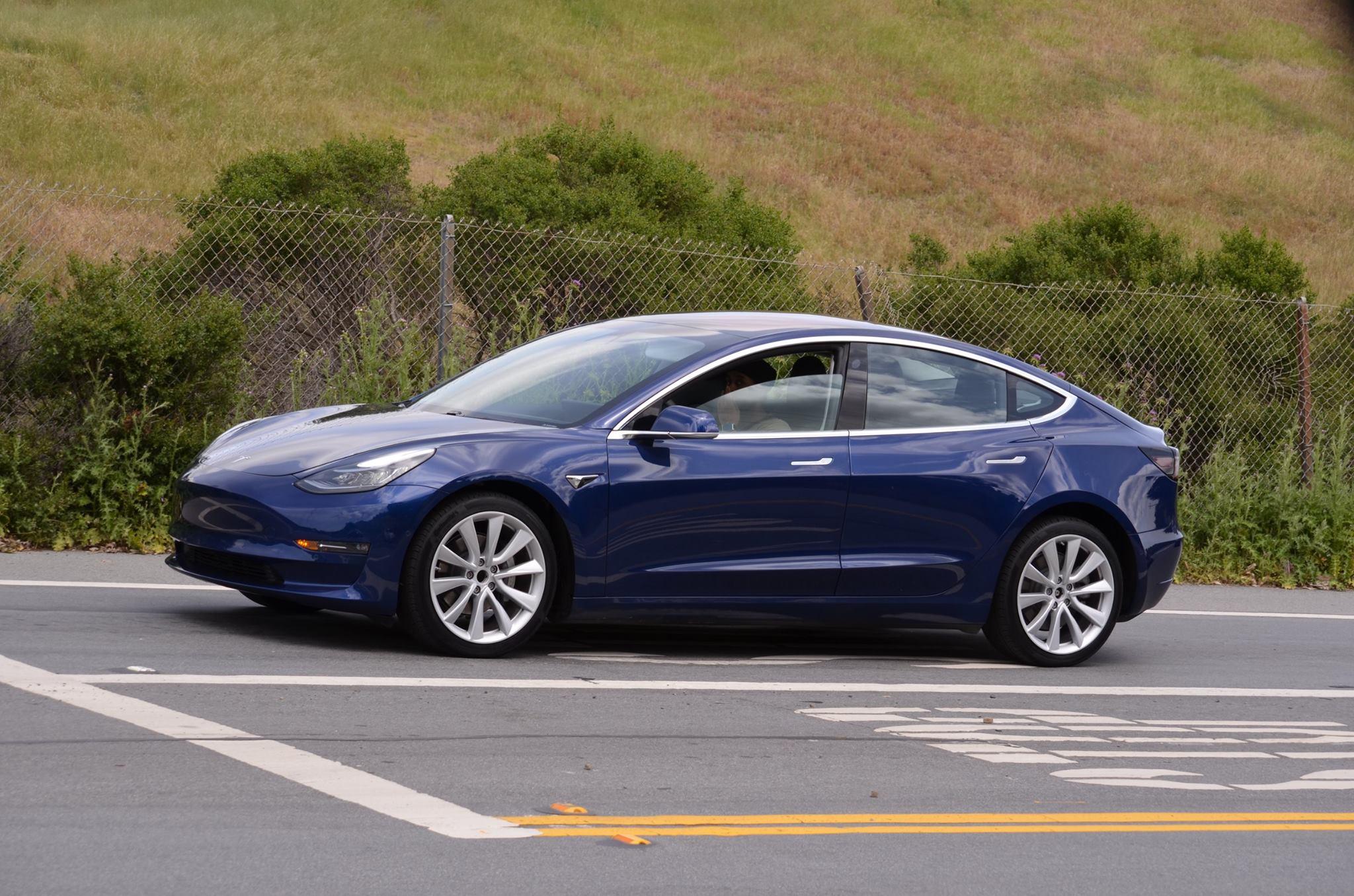 2048x1356 Blue Tesla Model 3 Side View Full HD Wallpaper Cars 2018 2019